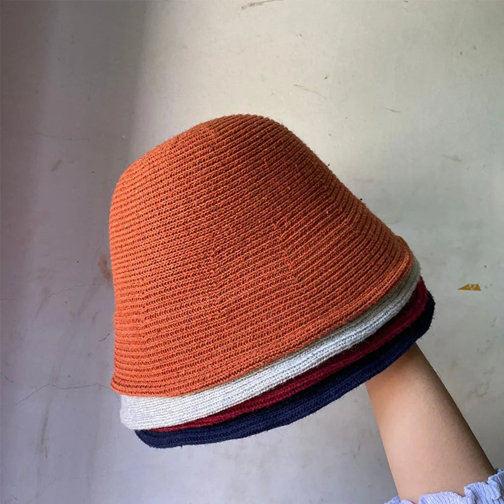 Hip Hop Women Thicken Autumn Knitted Winter Bucket Hat Warm Hats Felt Wool Hat Fishing Cap