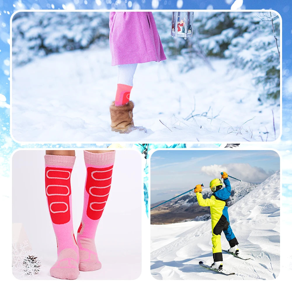 Children's Ski Socks  Warm Winter Socks for Boys and Girls Thermal Ski Socks for Kids Outdoor Skiing Skating Mountaineering