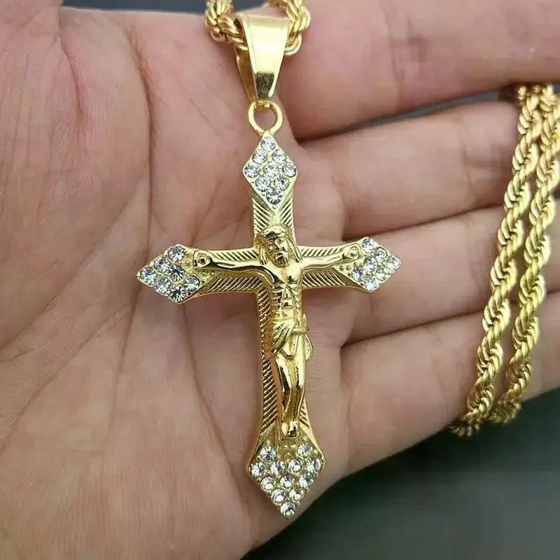 Cross Necklace For Men Jewelry Vintage Hip Hop Jesus Pendant Jewelry Religion Cross Pendants Choker Jewelry Prayer Gift