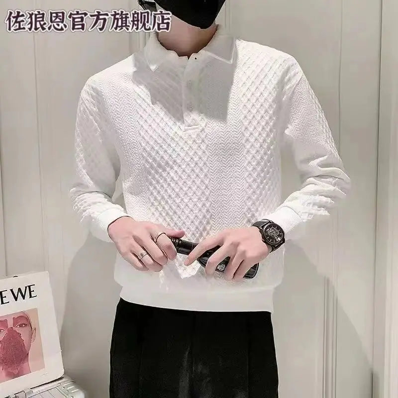 Men's Long Sleeved Hoodie with a Lapel and Polo Shirt, Autumn and Winter with Plush Trendy Casual and Versatile Fashion Top