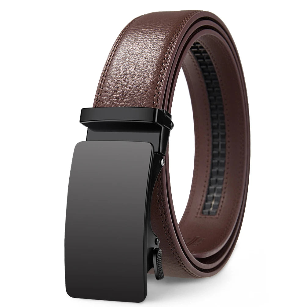 Automatic Buckle Belts for Men High Quality Brown/Black Genuine Leather Belts with Adjustable Ratchet Belt for Men