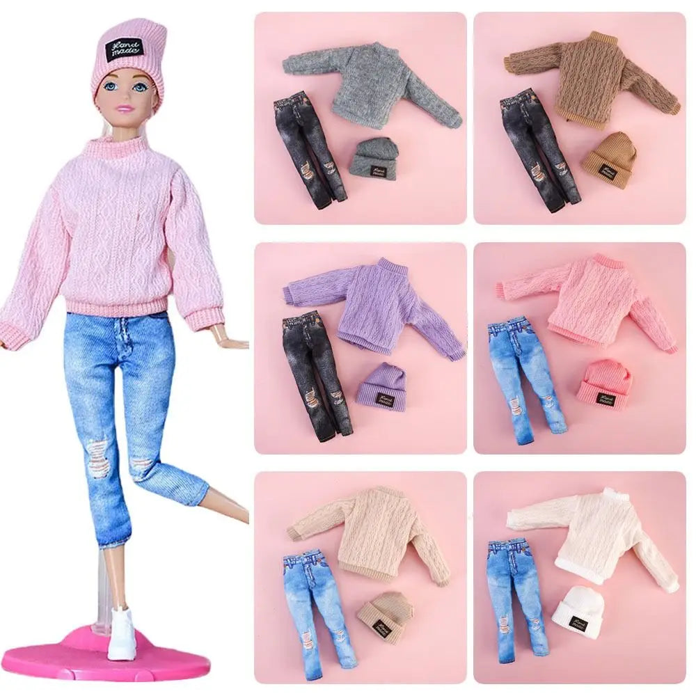 1 Set Fashion Kids Gift Toy Doll Accessories Winter Wear Sweaters Casual Wear Hats Dolls Pants Girl Clothes