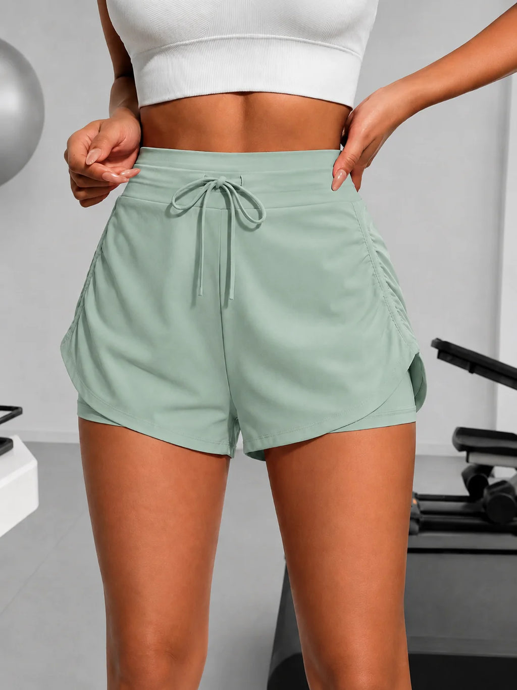 Women's Casual Yoga Sports Shorts, Spring and Summer Drawstring Side Ruched Tight-Fitting Breathable Fitness Running Skirt Shorts for Women, Women's Sportswear