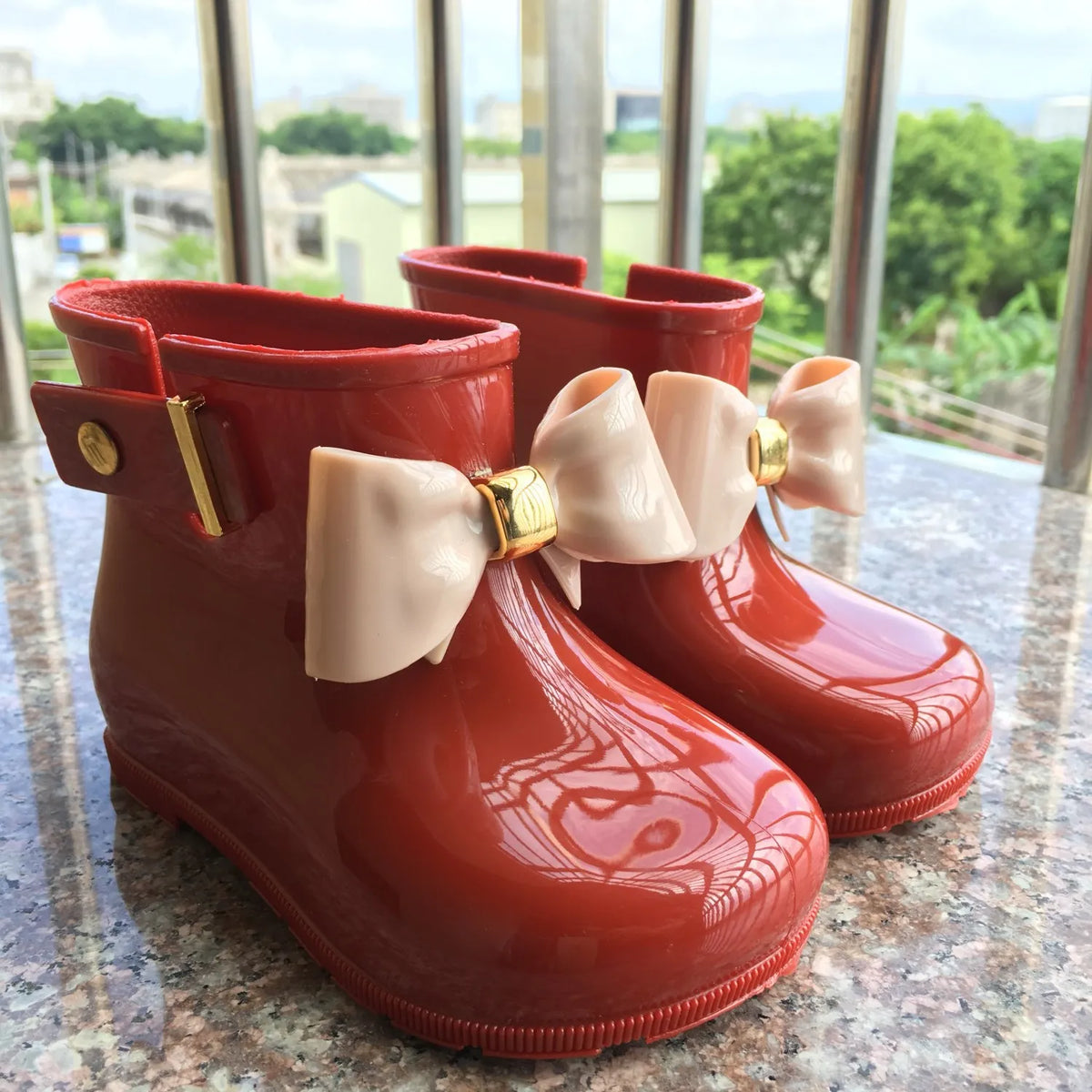 New Children Rain Boots For Girls Toddlers Kids Rain Shoes Soft PVC Jelly Boots With Bow-knot Cute Water-proof Rain Boots
