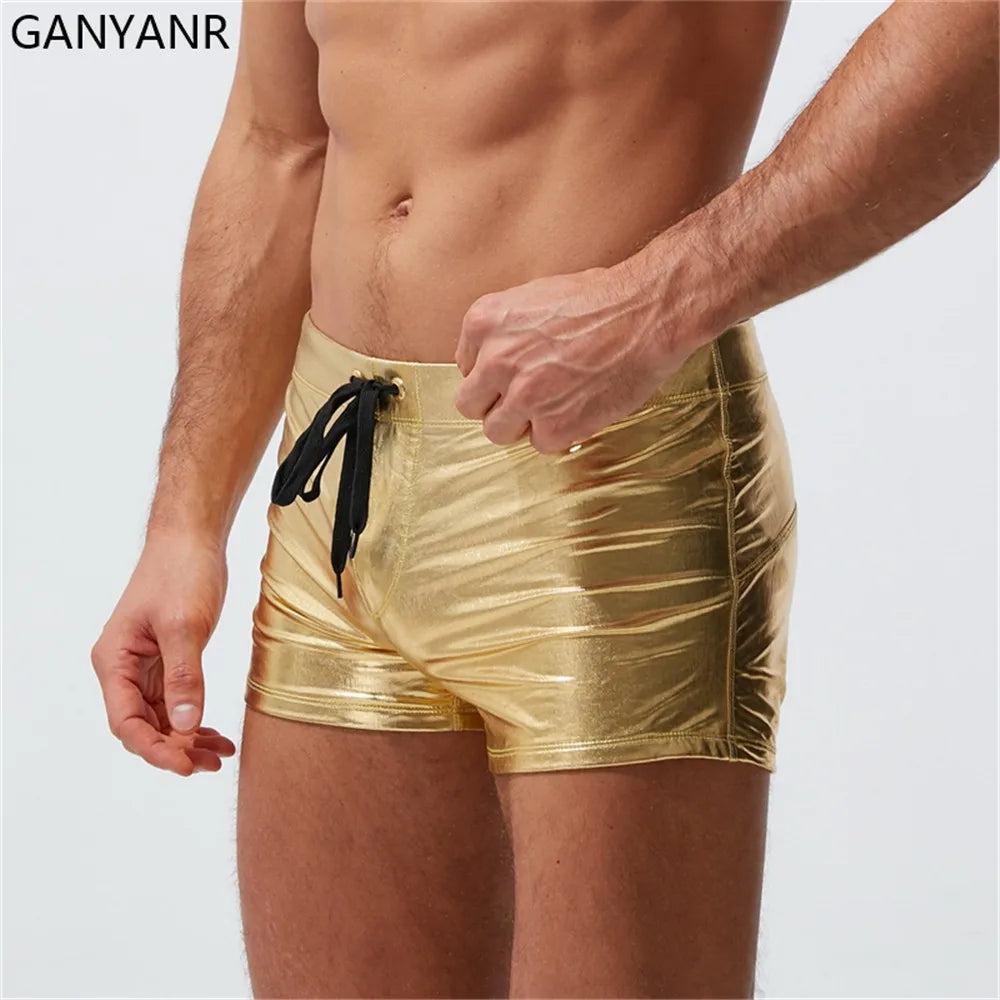 GANYANR Swimwear Men Swim Briefs Gay Swimsuit Sexy Swimming Trunks Beach Shorts Homens Bikini boardshorts quick dry surf wear