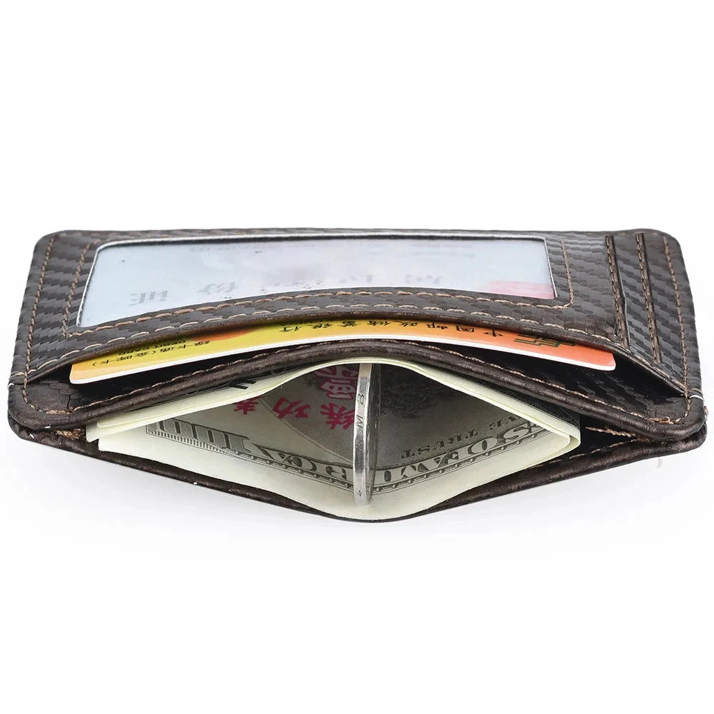 Men's Slim Minimalist Front Pocket Wallet - Anti-RFID Block PU Leather ID/Credit Card Holder with Magic Anti-Theft Protection
