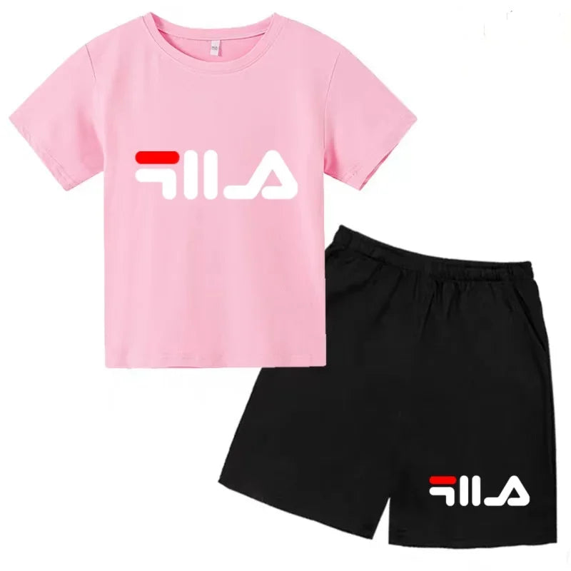 Summer Kids Letter Print 2PCS Outfits Casual Short Sleeve T-Shirt & Shorts Set Sports Tracksuit for Boys Girls 3-12Y