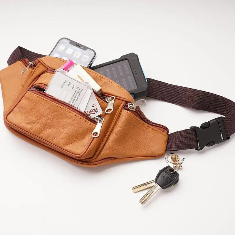 Men's Waist Pack Leather Bag Waist Belt Bag Male Leather Fanny Pack Fashion Luxury Small Shoulder Bags For Men