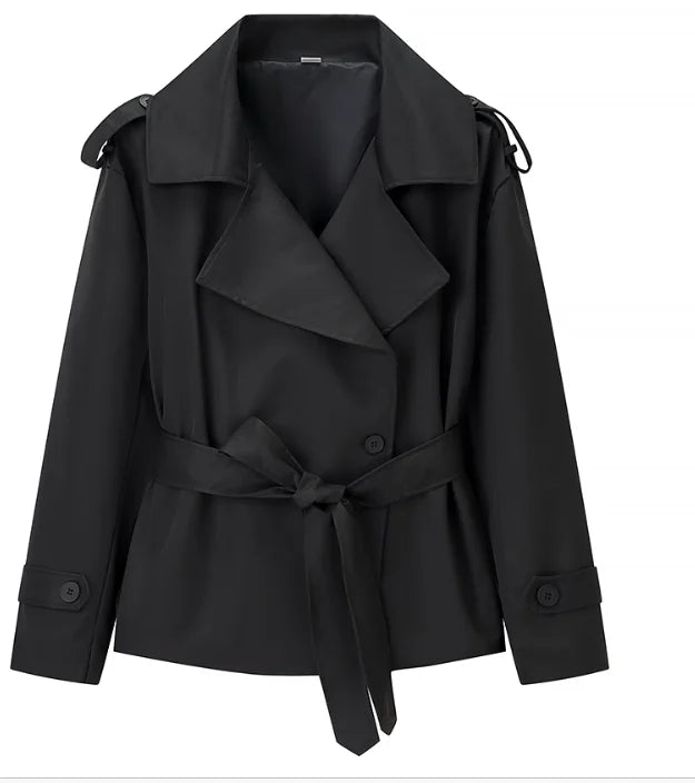 Fashion Lace up Cropped Trench Coat Women Lapel Long Sleeves Wide Shoulder Windbreaker Jacket Fall Commuting Daily Jackets 2026