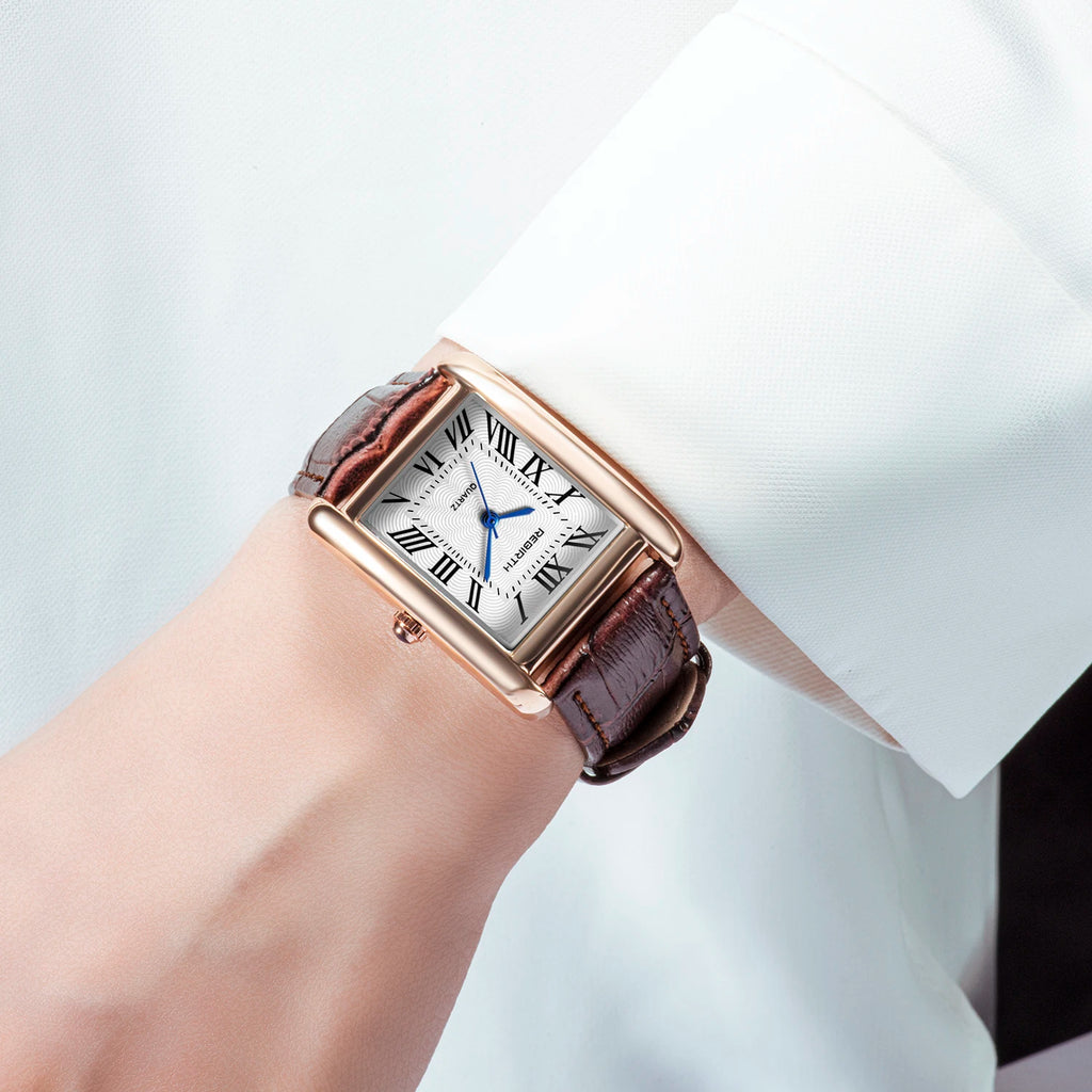 REBIRTH 002 Fashion Rectangular Women's Watch Leather Elegant and Charming Women's Brand Luxury Quartz Watches Relojes De Mujer