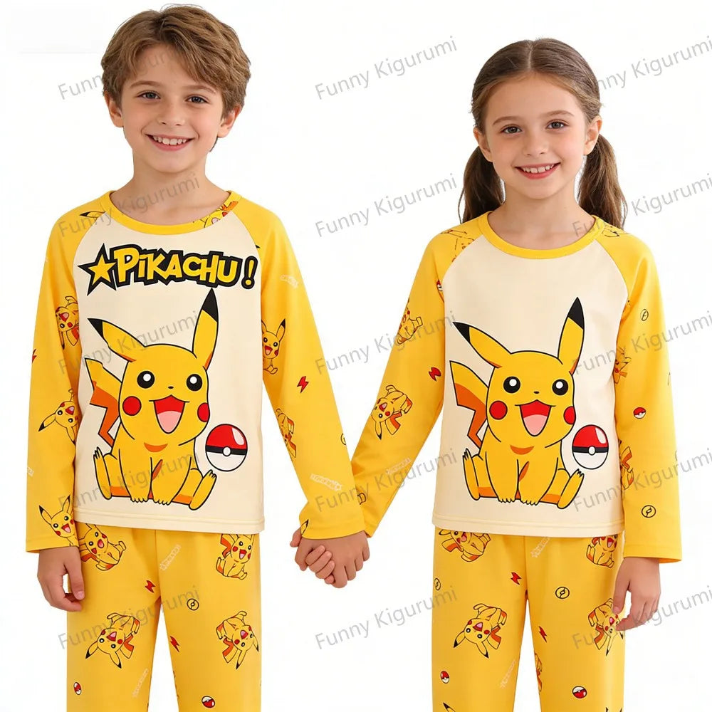 Cartoon Pijamas for Kids 3 to 5 7 9 11 13 Years Clothing Sets Boys Home Wear Girls Full Sleeve Pikachu Pajamas Teen Loungewear