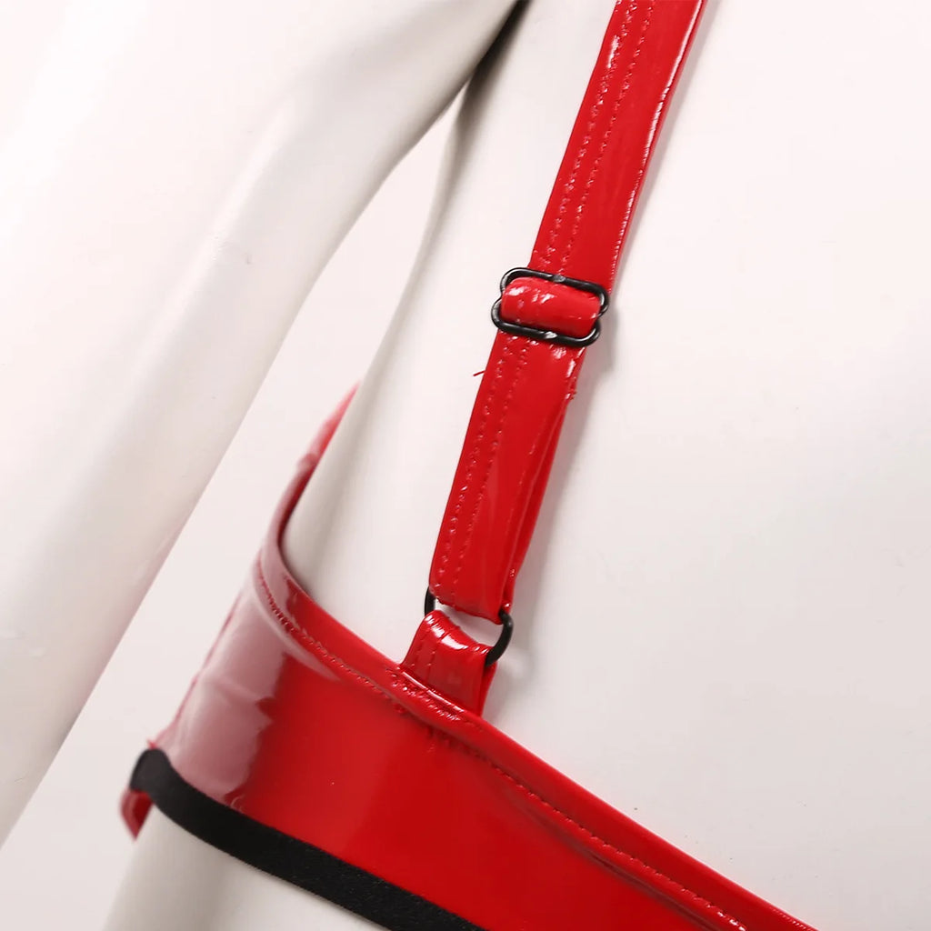 Women's Wet Look Red Glossy Leather Bra Tops Wire-Free Unlined Bralette Lingerie Underwear Punk Bustier Corset Clubwear New