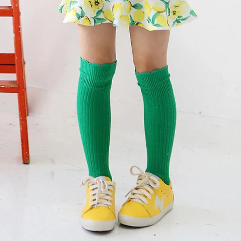 New Spring Autumn Baby Girls Cotton Knee High Socks Kids Girl Long Socks Toddler Double Needle Socks