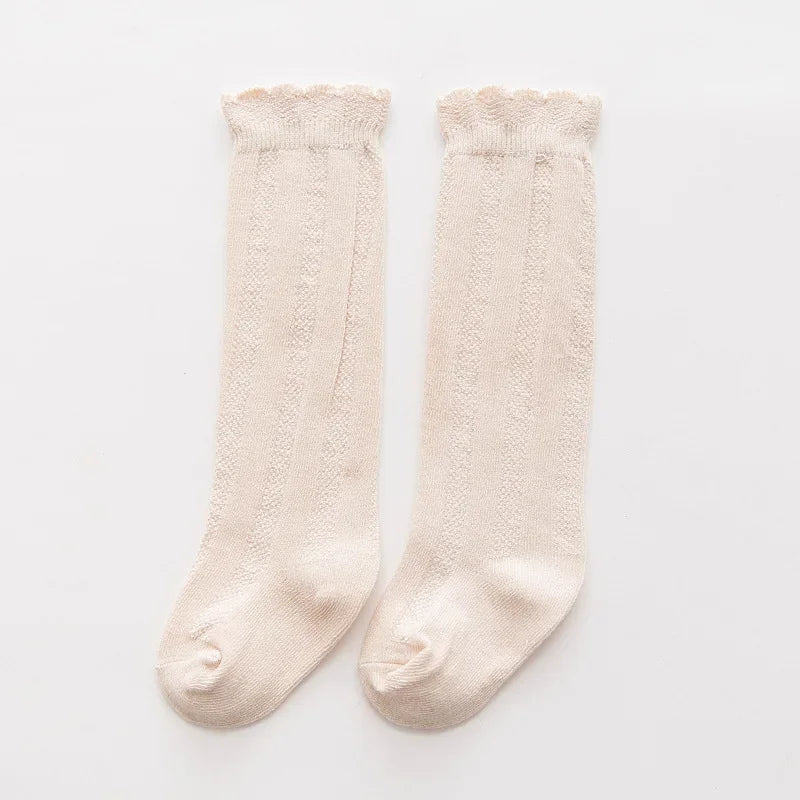New Spring Autumn Baby Girls Cotton Knee High Socks Kids Girl Long Socks Toddler Double Needle Socks
