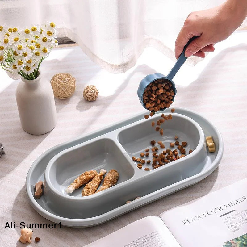 【E】Pet Feeding Double Bowls Plastic Anti Ants Food Water Feeder Dogs Cats Puppy Automatic Dog Feeder Dispenser Pet Supplies
