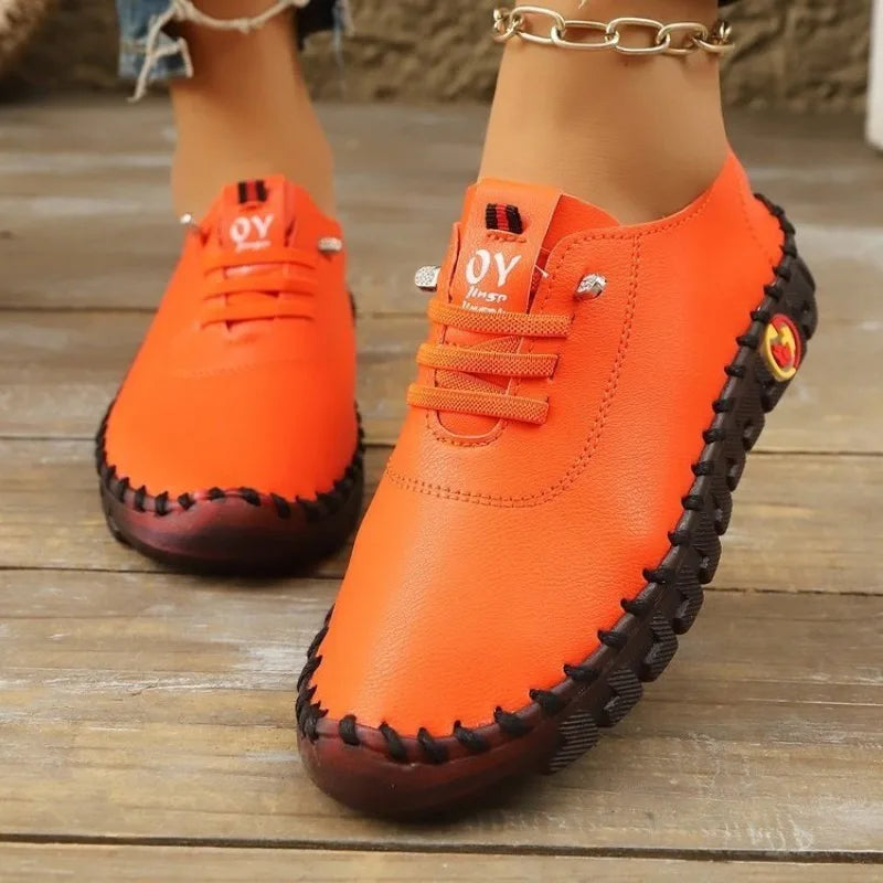 Sneakers Women Shoes Loafers Lace Up Leather Flat New Spring 2025 Casual Comfortable Mom Shoes Mujer Zapatos Chaussure Femme