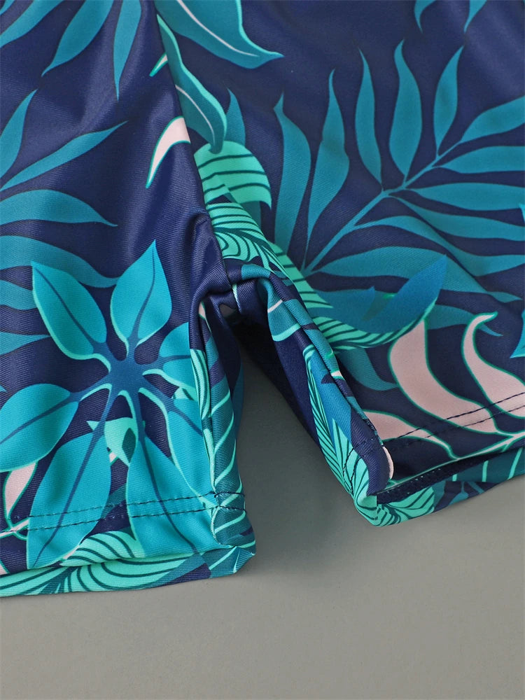 Boy Swimsuit 2026 New Leaves Print Long Sleeve Children Swimwear Summer Two Piece Kids Beach Wear Swimming Bathing Suit Boys Men