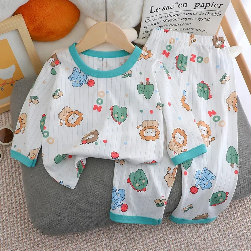 Baby Pajamas Summer Children's Long-sleeved Trousers Home Clothes Suits Cotton Underwear Thin Pajamas Air-conditioning Clothes