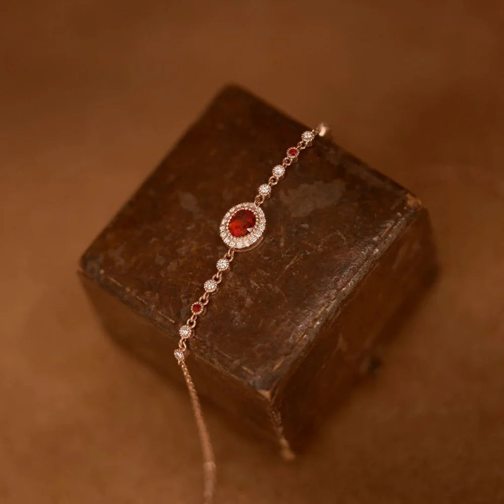 Romantic Ruby Bracelets for Women Fashion Light Luxury Diamonds Inlaid Retro High End Rose Golden Bracelet Chain Jewelry Gift