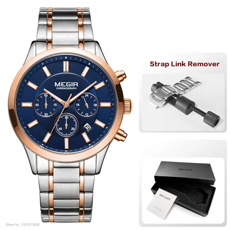 MEGIR Watches for Men 2021 New Chronograph Quartz Watch Luxury Stainless Steel Wristwatch Man Relogios Masculino часы мужские