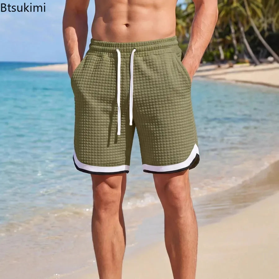 Men's Fashion Sports Shorts Casual Vacation Waffle Weave Shorts Casual Breathable Athletic Shorts Comfortable Breathable Garment