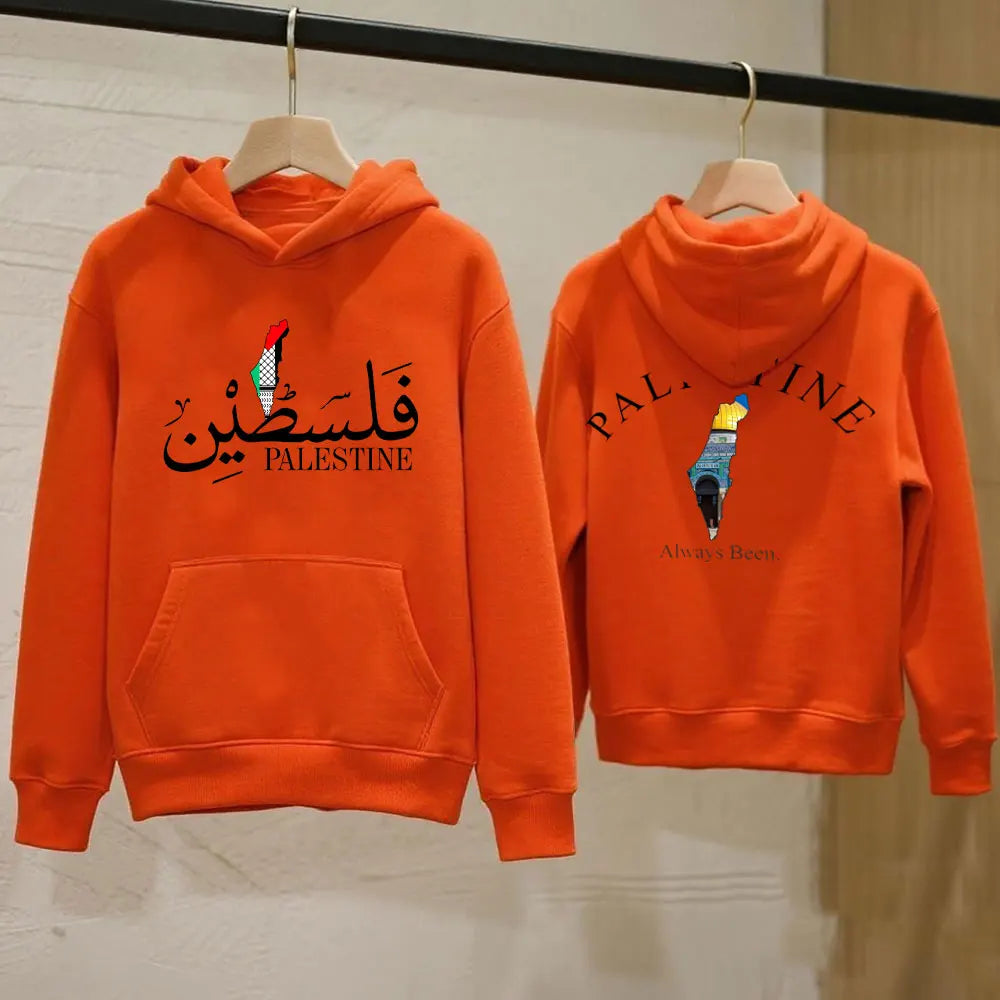 Palestine Hoodie Front/Back Printed Design Palestine Arabi Name Map Hooded Sweatshirt Unisex Clothing Long Sleeve Tracksuit