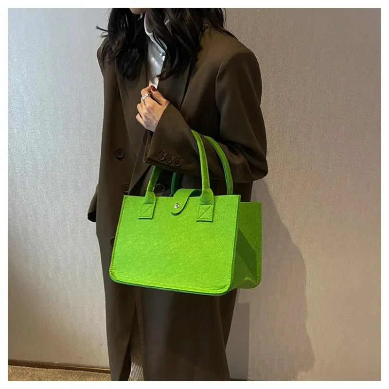 Ins Style Candy Color Large Capacity Felt Tote Bag, Portable Handheld Shopping Bag, Ideal Wedding Gift & Daily Commute Bag