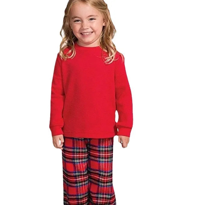 Matching Family Christmas Pajamas Set with Festive Letter Print Tops and Plaid Pants - Holiday Sleepwear for Adults and children