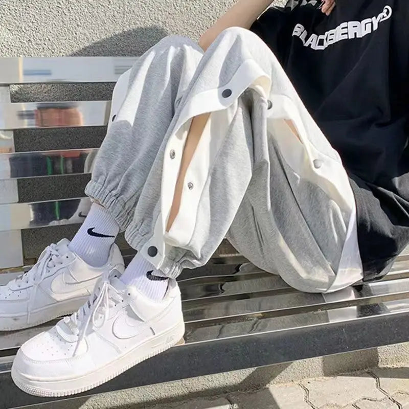 Men's Buttons Pants Running Sports Trousers Male Casual Jogger Basketball Football Sweatpants Outdoor Loose Hiphop Streetwears