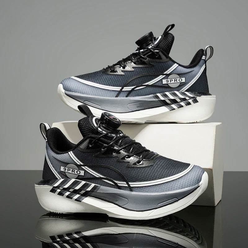 Kids Boys Rotary Buckle Running Shoes, Breathable Mesh, Shock-absorbing Thick Sole, Ideal for Sports & School Activities