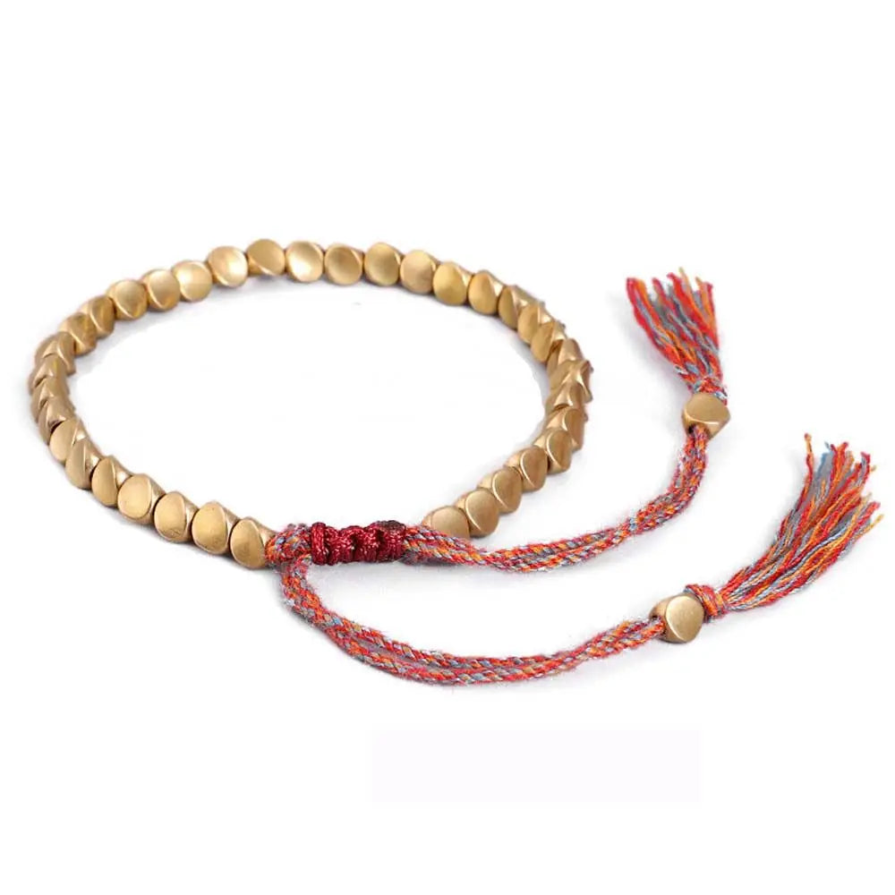 Handmade Men Adjustable Rope Cotton Thread Wrist Jewelry Copper Beads Bangles Braided Bracelet