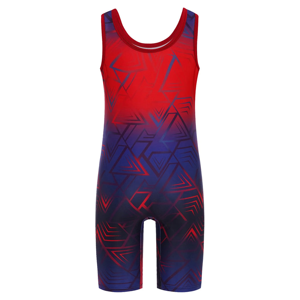 Children Boys Swim Bodysuit Kids Sports Jumpsuit Breathable Quick-drying Wrestling Singlet U Neck Sleeveless Bodysuit Costume