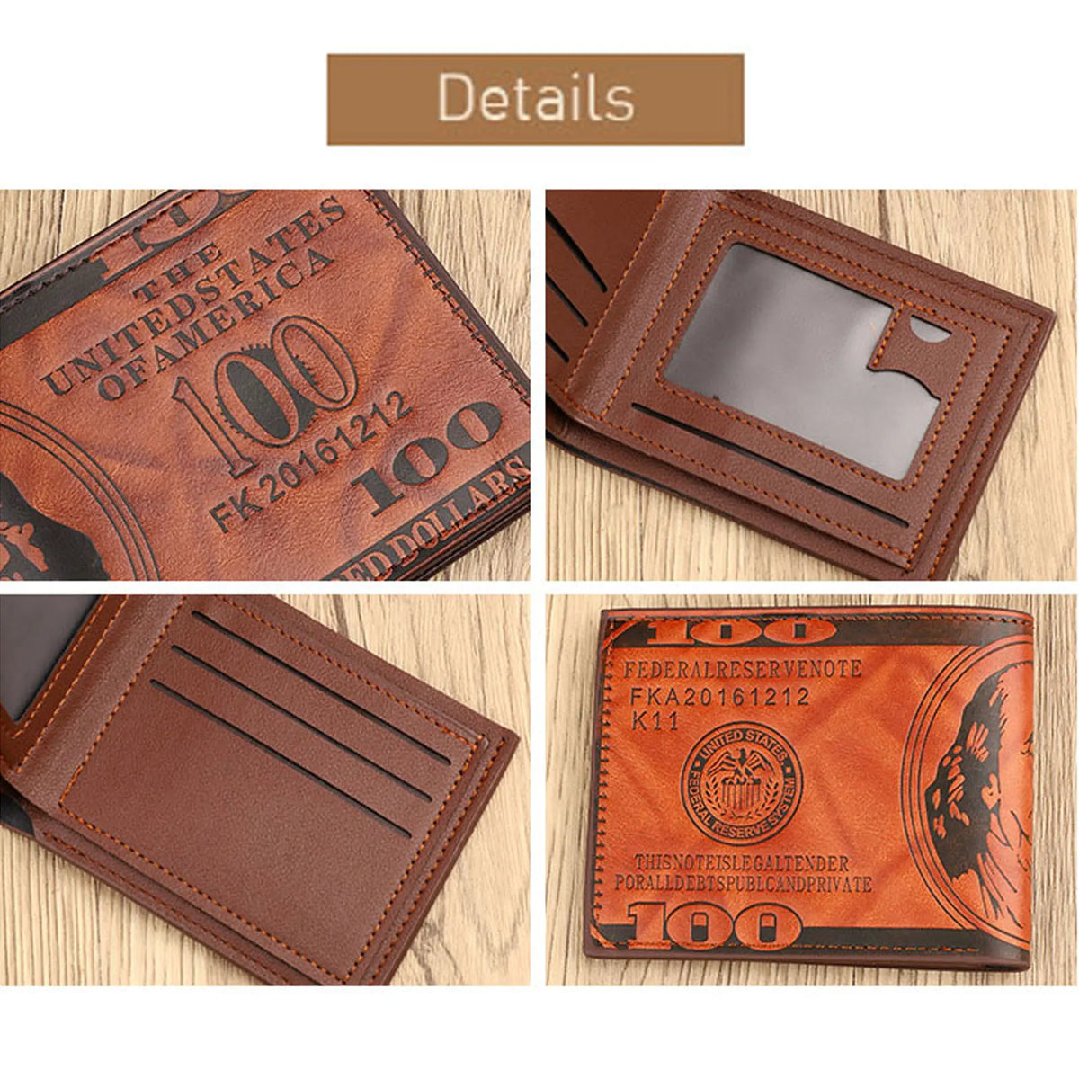 INEYES Men's Fashion Wallet Dollar Bill Design PU Leather Slim Bifold with Magnetic Closure &ID Window Front Pocket Money Holder
