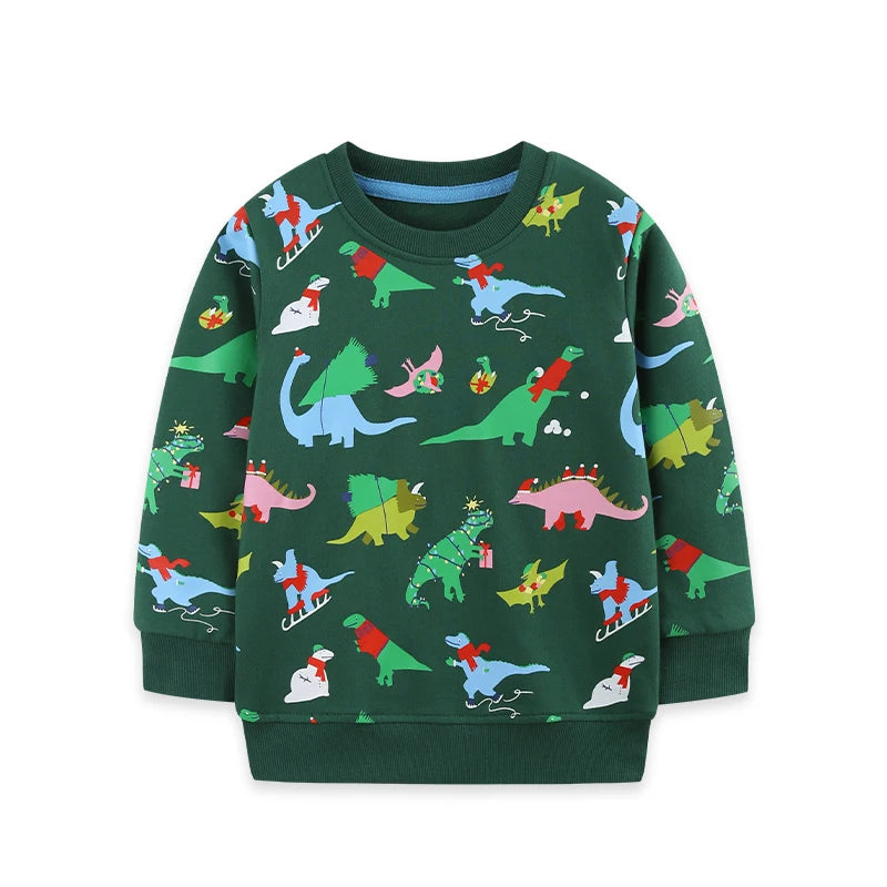26 Autumn New Kids' Sweatshirt European Style Christmas Dinosaur Print Boys' Long Sleeve Base Layer