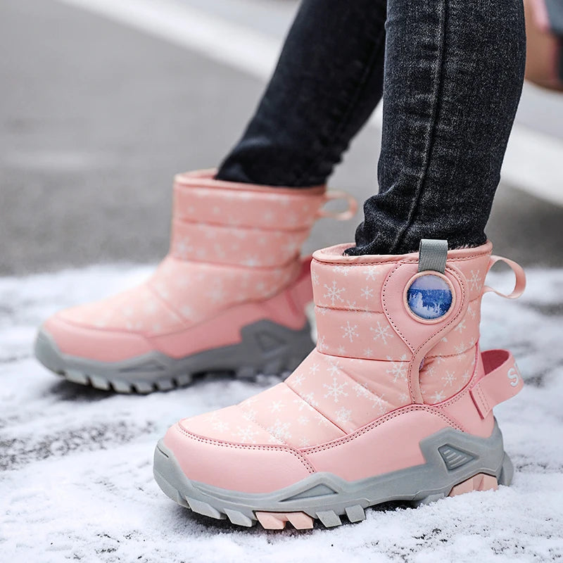Children Boots for Girls Boys Shoes Winter PU Leather Waterproof Baby Boots Fashion Toddler Kids Shoes Warm Plushr Snow Boots