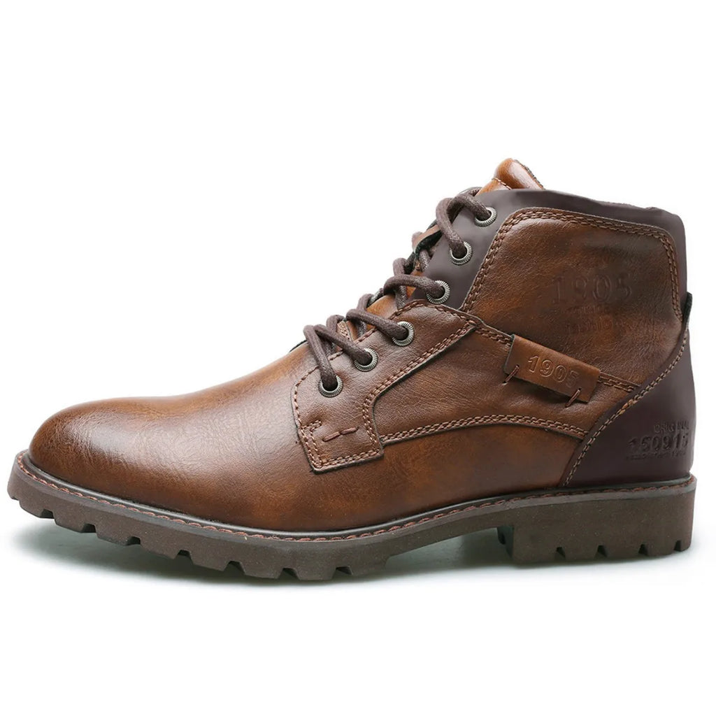 New Men's Leather Shoes, Retro British-Style Leather Boots, Fashionable High-Top Outdoor Workwear Style Boots