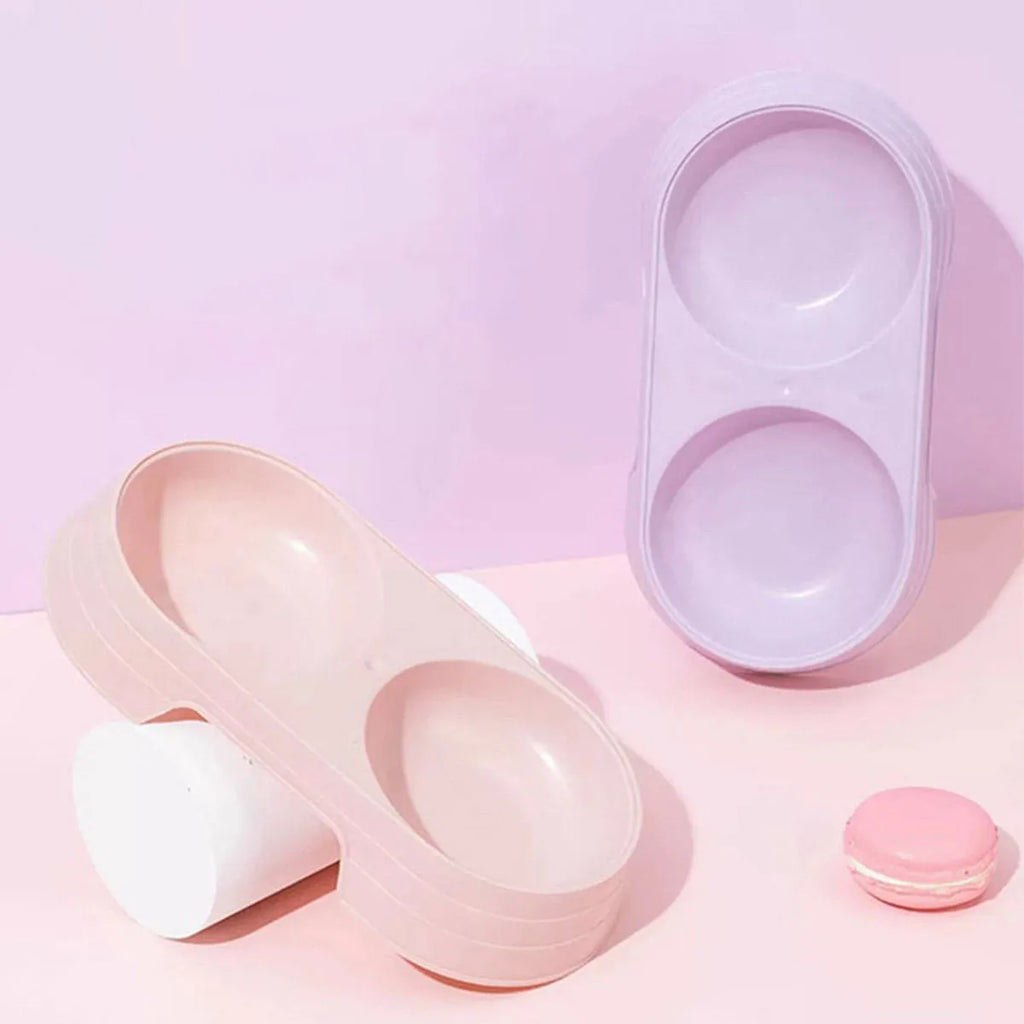 Plastic Pet Double Bowl Feeder PP Material Cat Dog Food Water Feeding Dish Non‑Slip Base Portable Pet Feeder Bowl