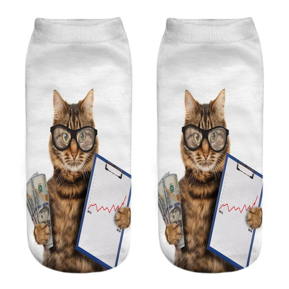 New Women Hot Sell 3D Printed Cool Fashion Funny Cats Cosplay Daily Life Story Socks Short Socks Art Novelty Xmas Gift Dropship