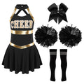 Kids Girls Cheerleading Costumes Childs Sleeveless Dress Hand Flowers Striped Socks Dancewear Sets Schoolgirl Cheer Dance Suits
