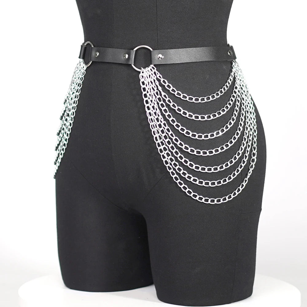 Women Sexy Body Chain Jewelry Pu Leather Waist Belt With Chains Festival Chain Belly Belt Jewelry for Women Gothic Accessories