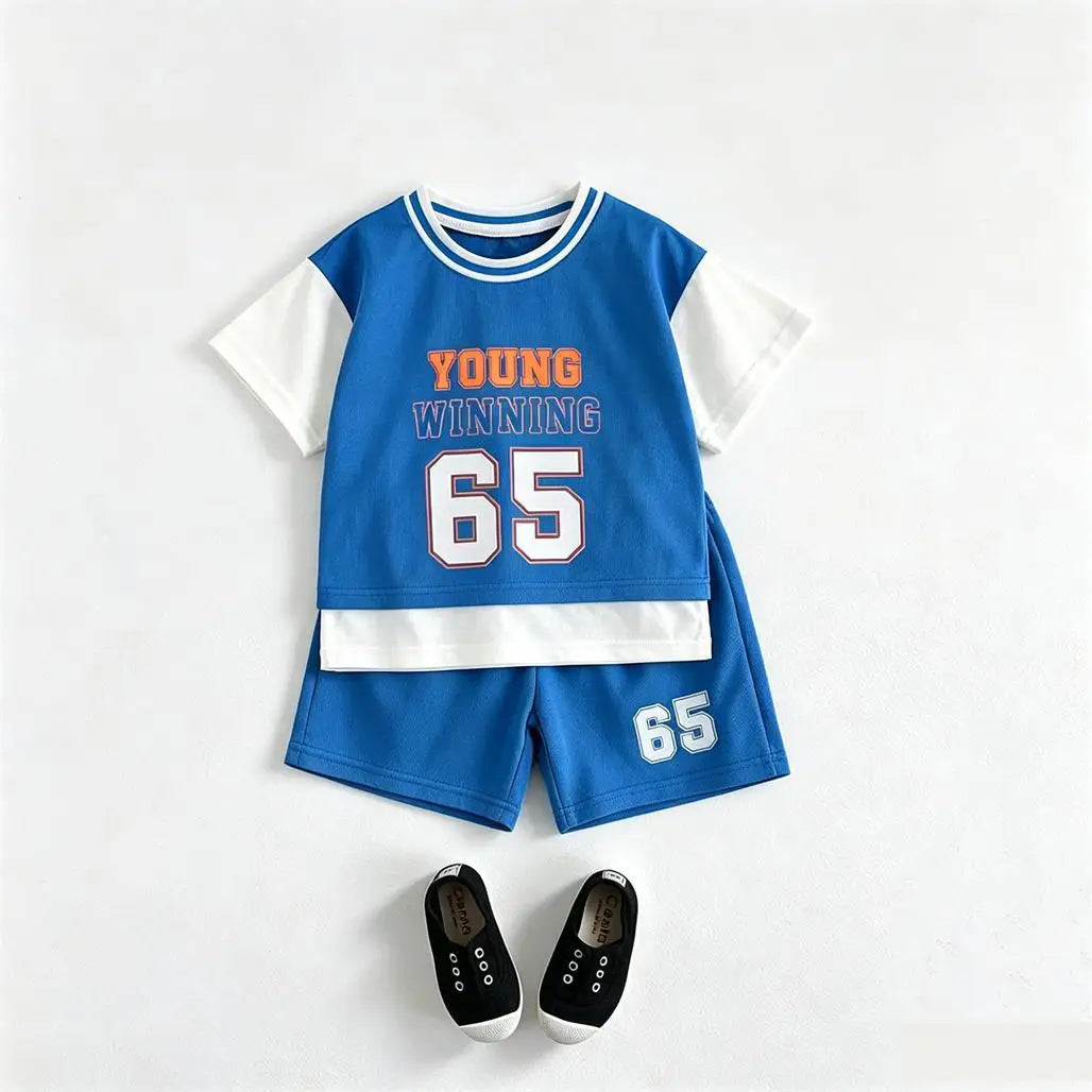 2026 Summer Child Sports Wear Short-sleeved Outfits Fashion Casual Clothing Round Neck TShirt+Shorts Kids New Two Piece Set