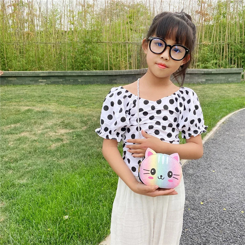 New Children's Bags Cartoon Cute Cat Boys and Girls One Shoulder Messenger Bag Mini Fashion Accessories Change Bag