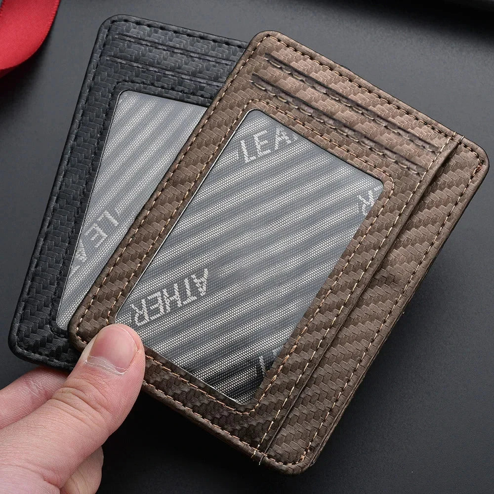 Men's Slim Minimalist Front Pocket Wallet - Anti-RFID Block PU Leather ID/Credit Card Holder with Magic Anti-Theft Protection
