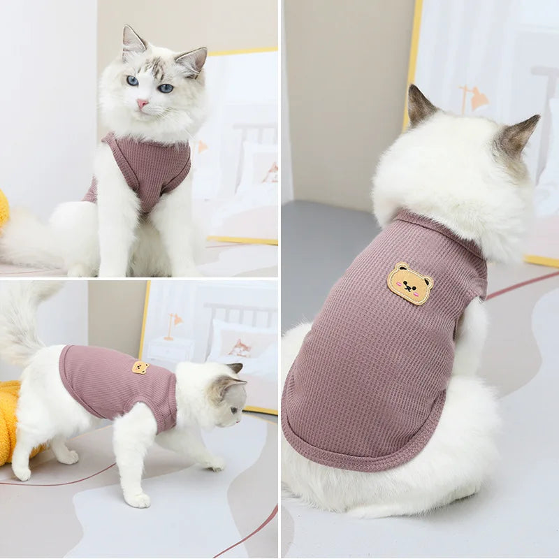Pet Cat Clothes Bear Print Vest Puppy Kitten Crew Neck Sleeveless T-shirt  Spring Summer Casual Clothing for Small Medium Dogs
