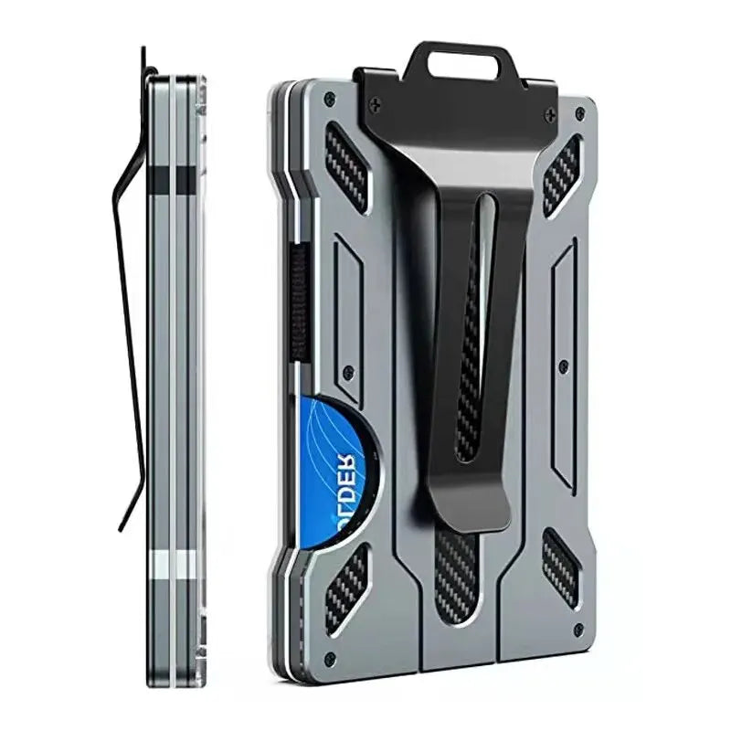 Minimalist Slim Wallet for Men  Metal Wallets with Money Clip  Clear ID Window badge Card Holder  RFID Blocking (Carbon Fiber)