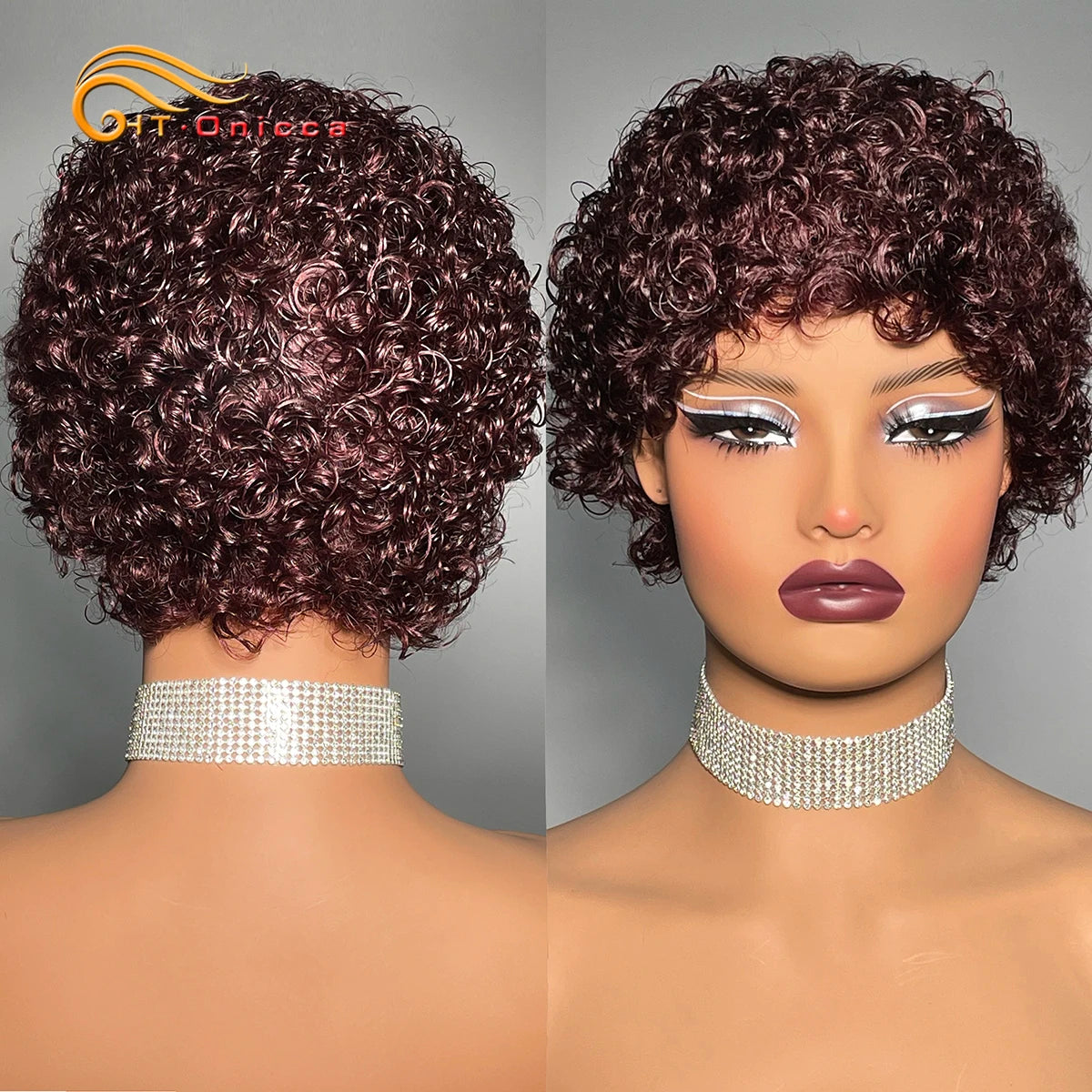 Kinky Curly Human Hair Wigs For Women Colored 27 99J Short Curly Wigs 100% Human Hair Machine Made Cheap Wigs on Sale Clearance