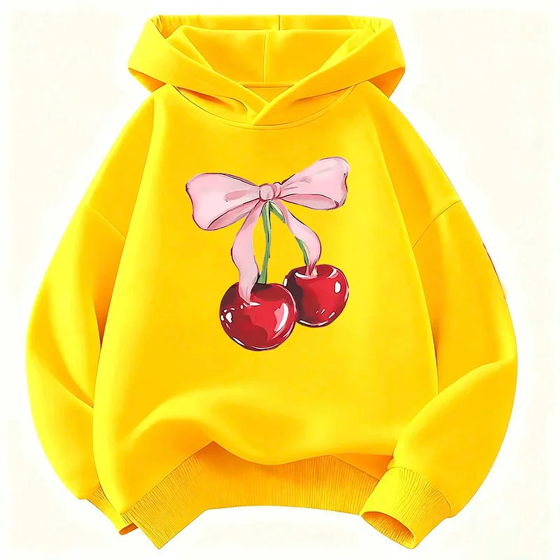 Kids Y2K Cherry Bow Hoodie Cute Print Sweatshirt Boys Girls Spring Autumn Casual Loose Tops