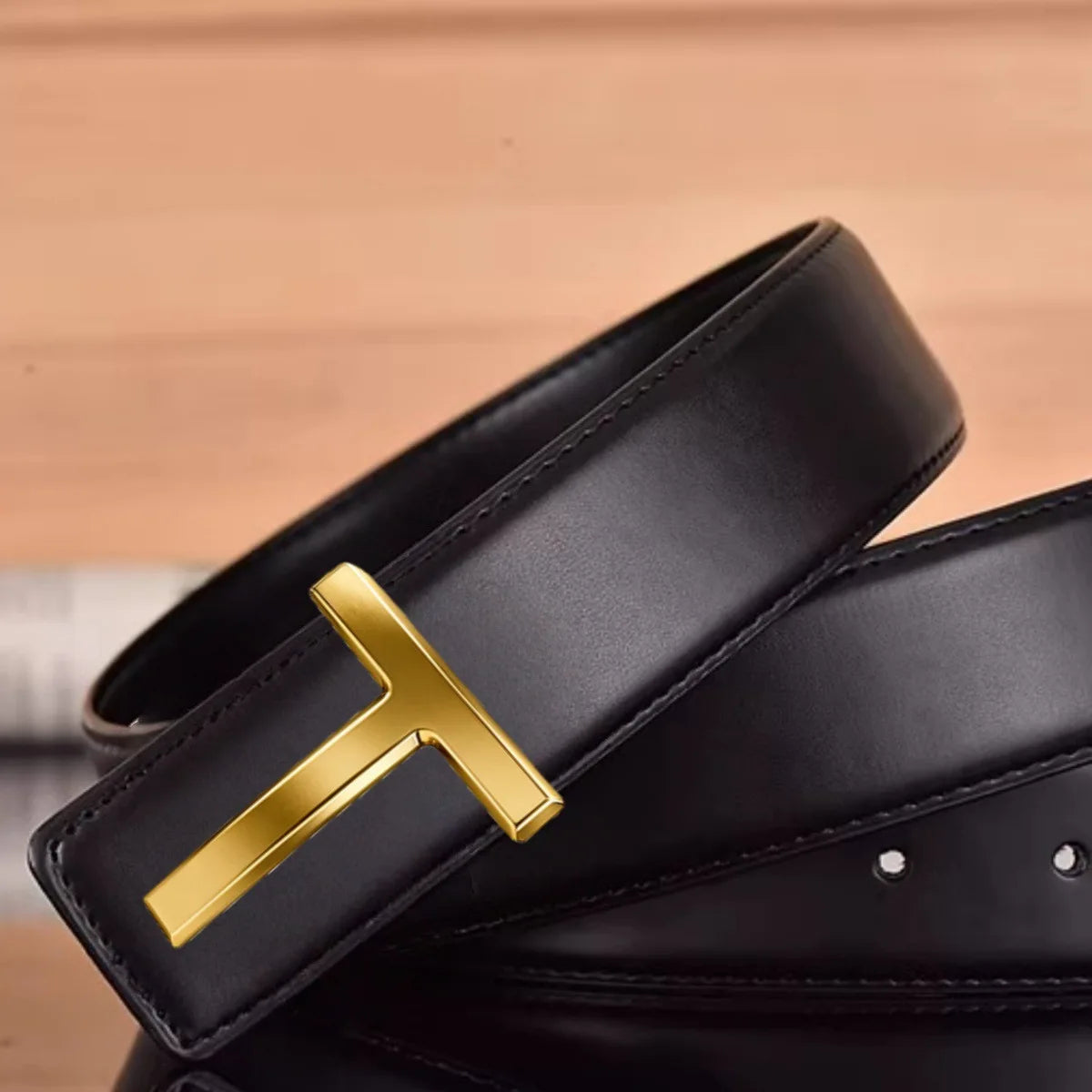 Men Business Dress Belt, Stylish Letter T Metal Buckle Adjustable Waist Strap For Jeans Formal Daily Outfit