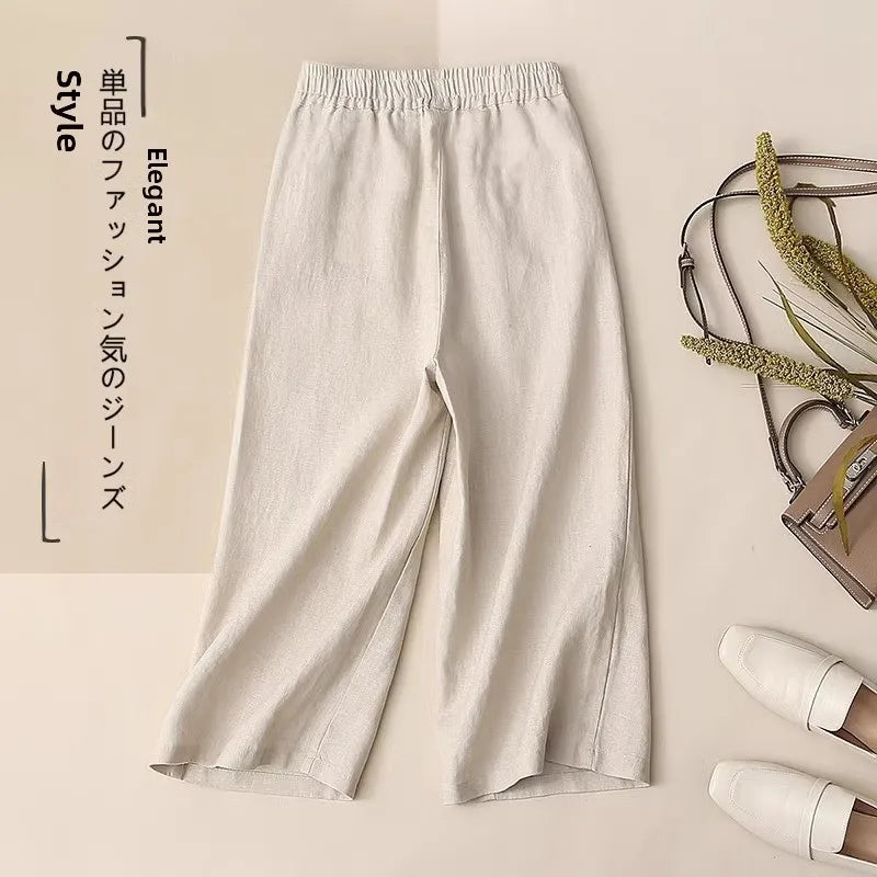 Fashionable Retro Linen Top And Pants Set for Women High End Cotton Linen Two Piece Suit Summer New Arrival Elegant Momwear