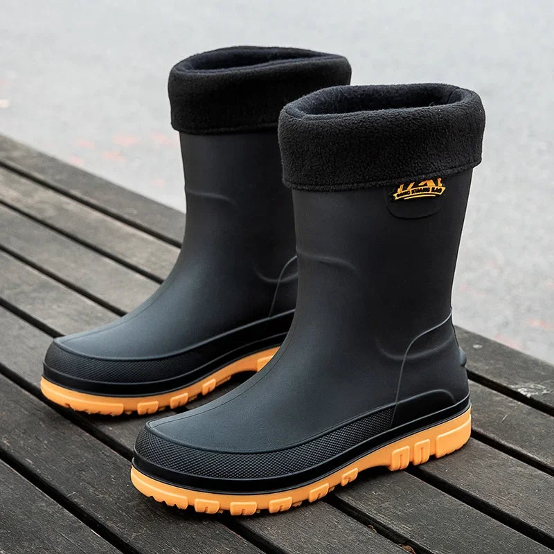 Men's Rain Boots Fashion Mid Calf Rubber Boot Non Slip Fishing Boots for Men Waterproof Work Safety Galoshes Botas Lluvia Hombre